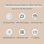 Drizzle Electric Cooker 1.7L - Mini Skillet Non-Stick Coating - Stir Fry Food Maker 110V Portable Cookerware Dorm Cooking - for Personal Ramen Boiling Steak Egg Oatmeal Soup Shabu Shabu Pot Simmer Pot