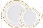 WDF 60PCS White Gold Plates Disposable - Gold Plastic Plates, Including 30-10.25inch Gold Dinner and 30-7.5inch Salad/Dessert for Thanksgiving