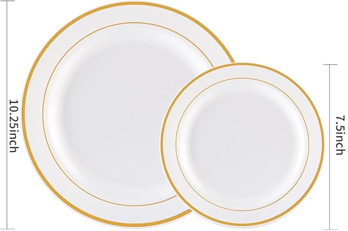 WDF 60PCS White Gold Plates Disposable - Gold Plastic Plates, Including 30-10.25inch Gold Dinner and 30-7.5inch Salad/Dessert for Thanksgiving