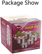 10PCS Stainless Steel Cookware Sets Nonstick Cookware Pot Dishwasher Safe Pots with Glass Lids for Soup, Pasta, Stew, Rice, Healthy Everyday Use for Gas Electric Halogen Ceramic Induction Hobs 08