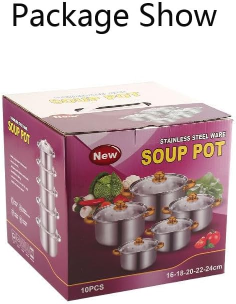 10PCS Stainless Steel Cookware Sets Nonstick Cookware Pot Dishwasher Safe Pots with Glass Lids for Soup, Pasta, Stew, Rice, Healthy Everyday Use for Gas Electric Halogen Ceramic Induction Hobs 07