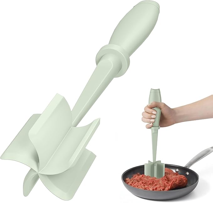 Meat Chopper, Hamburger Grinder, Premium Heat Resistant Smasher for Ground Beef, Burger Grinder Nylon Potato Mix Tool-Green