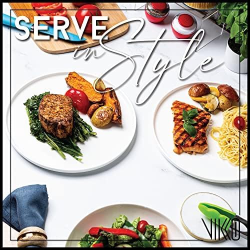 Vikko Salad Plate, Set of 4 White Plates, Bone China, Stackable 10 Inch Dinner Plates, Dishwasher Safe