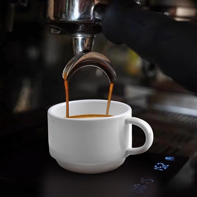 homEdge Premium Espresso Shot Cups and Saucers Set with Espresso Stainless Steel Spoons - 2.5 oz, Set of 4, White