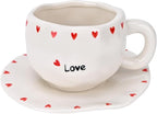 Koythin Ceramic Coffee Mug with Saucer Set, Cute Creative Love Heart Cup Unique Irregular Design for Office and Home, 10 oz/300 ml for Latte Tea Milk