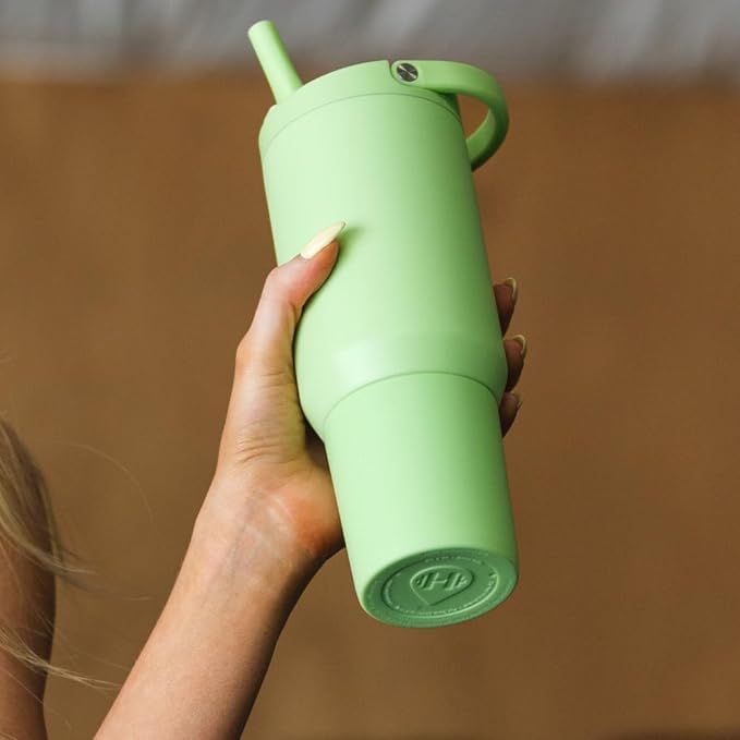 HydroJug Sport - Stainless Steel Tumbler with Straw, Vacuum Insulated, 20oz Leakproof Water Bottle, Ergonomic Design, Reusable, Dishwasher Safe, Rubber Base, Durable for Gym or Outdoors, Melon