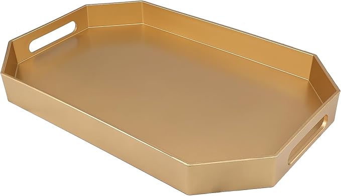 Gold Decorative Tray with Handles, Versatile Serving Tray for Coffee Table, Ottoman, Ideal for Serving, Displaying, Organizing, 15.7"*10.2"*1.57"