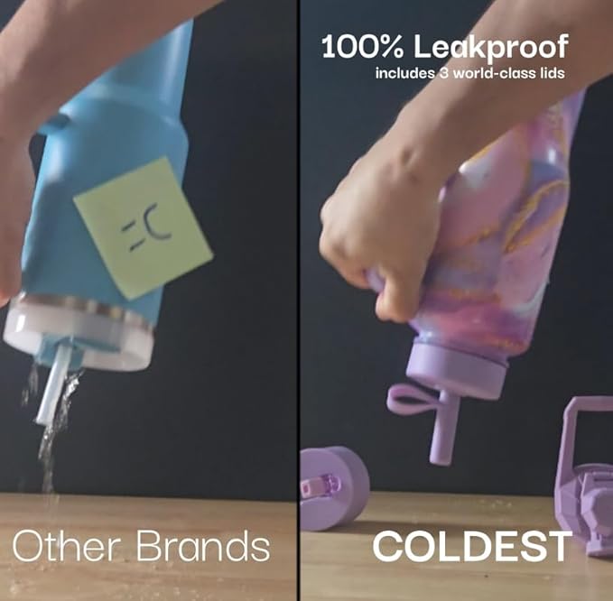 Coldest Tumbler with Handle and Straw, 100% Leak Proof Insulated Tumbler with Lid and Straw (3 Lids), Stainless Steel Tumblers for Women & Men, Cup Holder Friendly, 46 oz (Enchanted Blue)