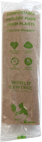 World Centric Compostable Cutlery with Napkin 6" - White TPLA, Assorted and Wrapped - 250 Pack