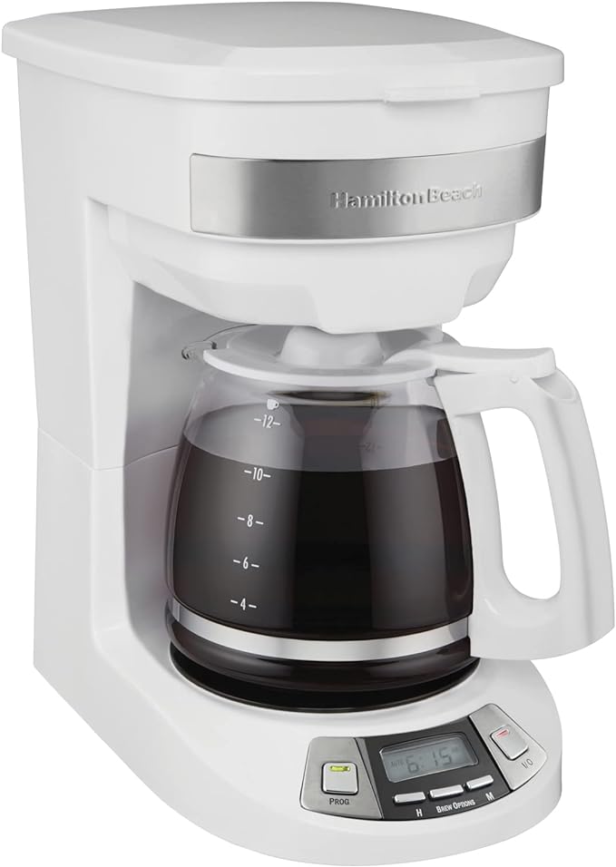 Hamilton Beach 12 Cup Programmable Drip Coffee Maker with 3 Brew Options, Glass Carafe, Auto Pause and Pour, White (46294)