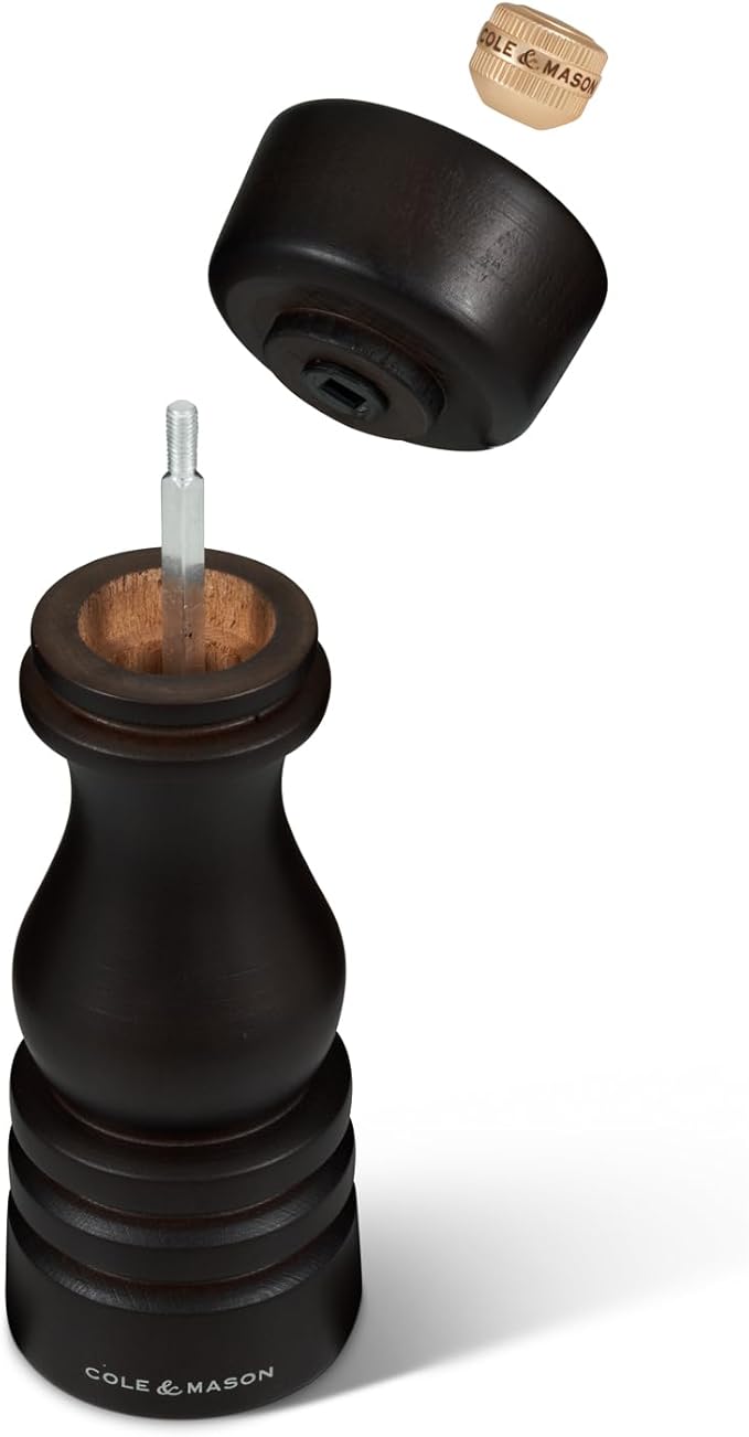 Cole & Mason London Refillable Spice Mill - Kitchen & Home Accessory - Table Black Pepper Grinder - Pepper Mill with Carbon Steel Mechanism - 7", Chocolate Wood