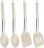 P&P CHEF Khaki Kitchen Cooking Utensil Set of 4, Silicone Solid Spatulas Slotted Spoons Turners for Non-stick Cookware Flipping Mixing, Heat-proof