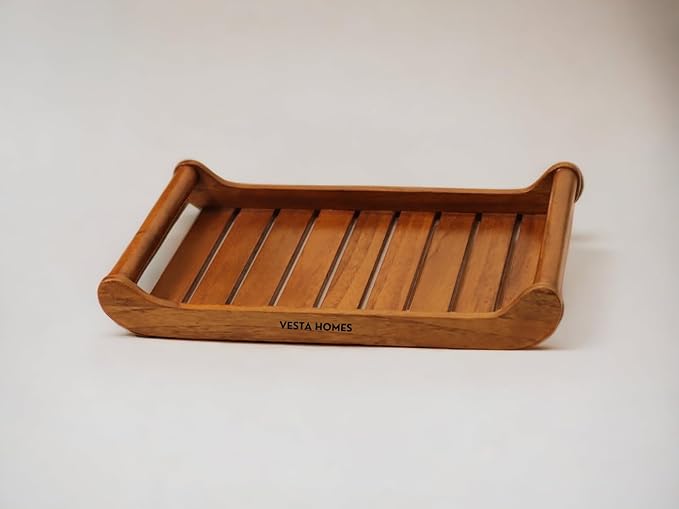 Large Teak Wood Serving Tray for Home, Kitchen, Breakfast, Restaurant, Office Organizer, Dining Table | Premium wooden Trays |15*10*2.25 Inches | Handmade in India