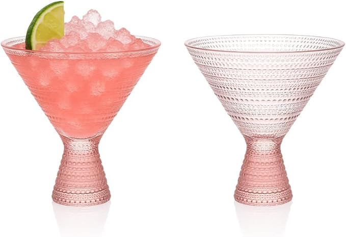 LEMONSODA Hobnail Pink/Clear Martini Glasses Vintage Cocktail Glasses (9oz) for Martini, Cocktail, Margarita, Cosmopolitan, Manhattan (2261) (Pink, Set of 18)