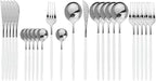 JASHII Flatware Serving Set 24 Piece, Stainless Steel Silverware Set, White Silver Cutlery Set, Modern Elegant Tableware Set for Party, Christmas, Dinner (White Silver)