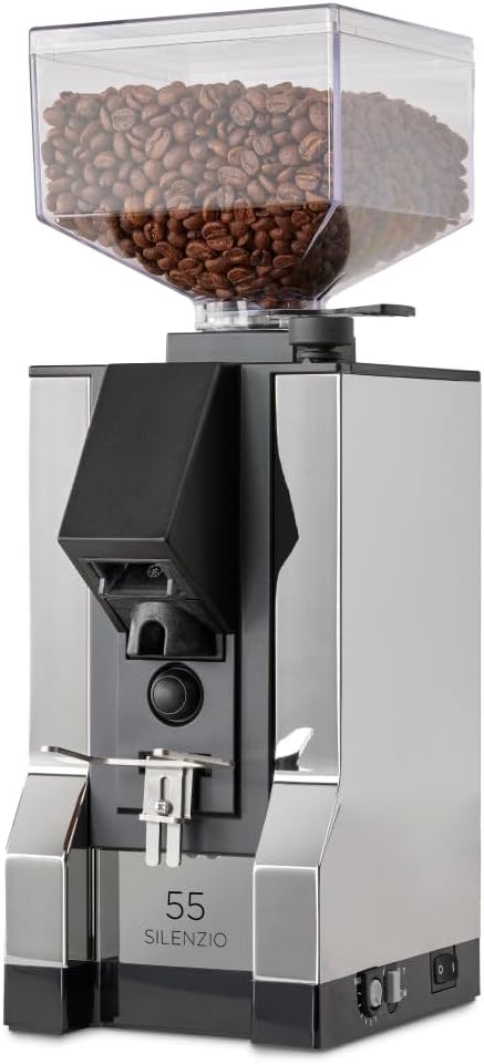 Eureka Mignon Silenzio Espresso Grinder | Silent Technology | Stepless | Timed Dosing | (Chrome, 55mm)