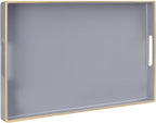 MAONAME Gray Serving Tray with Handles, Modern Grey Decorative Tray for Coffee Table, Plastic Rectangular Gray Trays for Ottoman, Bathroom, Decor, 15.8” x 10.2” x1.4