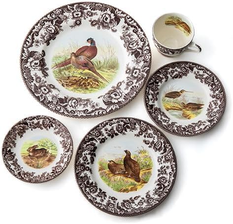 Spode Woodland Red Grouse Salad Plate - 8" Fine Earthenware, British Flowers Border, Rustic Game Bird Design Made in England - Microwave, Dishwasher, Oven, Freezer Safe for Holiday Dining