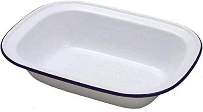ibili Platter Blanca Rectangular/deep 20 cm of Enamelled Steel in White/Blue, 20 x 14 x 5 cm