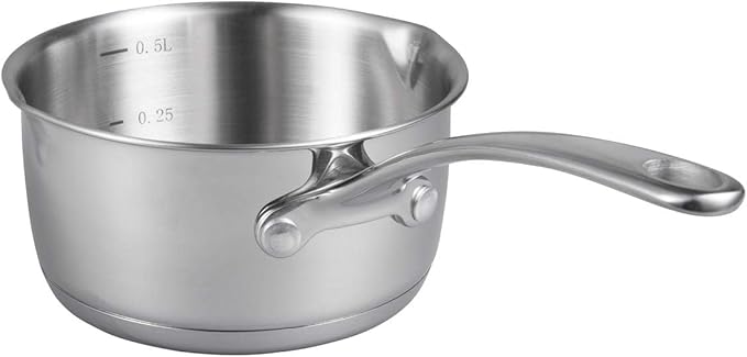 IMEEA Butter Melting Pot Butter Warmer 18/10 Tri-Ply Stainless Steel Saucepan with Dual Pour Spouts, 0.5-Quart, Silver
