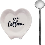 Heart-shaped Coffee Spoon Rest, Mini Coffee Spoon Holder, Small Ceramic Spoon Rest for Coffee Stirrers, Teaspoon, Bar Spoon, Coffee Bar Accessories, Coffee Station (White+Sliver spoon)