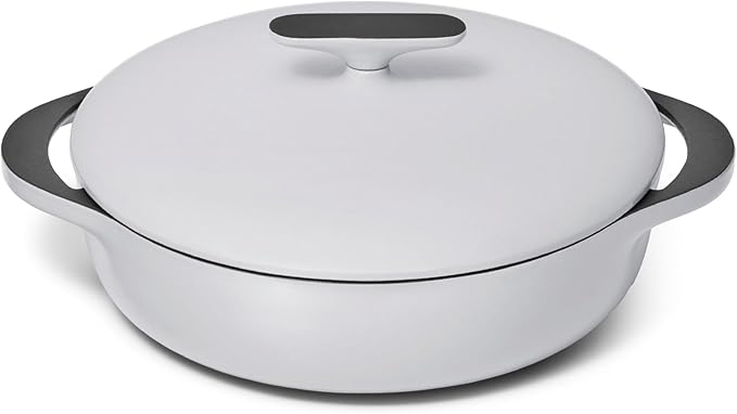 Caraway Enameled Cast Iron Braiser - 3.5 qt Braiser Pan - 3 Layer Enamel Coating - No Seasoning Required - Compatible With All Stovetops - Oven Safe - Free From Forever Chemicals - Gray