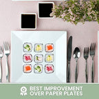 [6 x 4 Pack] 10" x 10" White Square Melamine Plates, Unbreakable Elegant Dinnerware Set With Sauce Dish