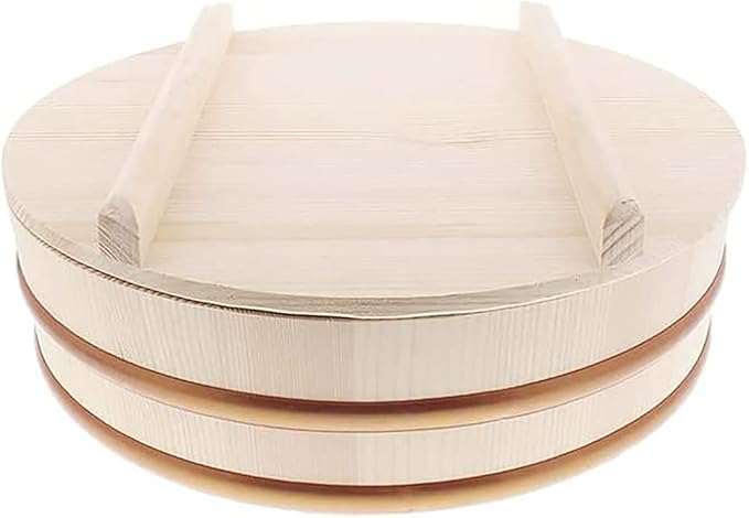 TIKUSAN Wooden Hangiri Sushi Rice Mixing Tub PP Band with Lid Made in Japan Made of Momi Fir Sushi Rice Bowl Sushi Oke (11.8" (30cm))
