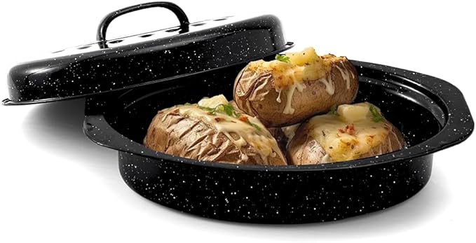 13” Enamel Roaster With Lid Oval Roasting Pan For Oven with 11"Inner Diameter Broiler Pan Suitable For Dining With Two People High Temperature Resistance Dishwasher Safety Gift Idea for Christmas