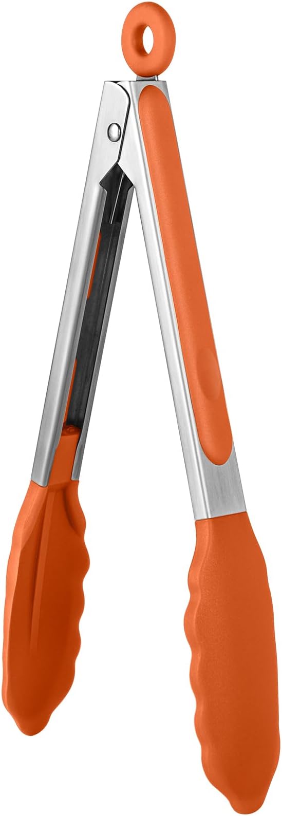 600ºF Heat Resistant Kitchen Tongs: U-Taste 9 inch Silicone Cooking Tong with Firm Sealed Non Stick Rubber Tips & Silicon Coated 18/8 Stainless Steel Handle & Smooth Locking for Serving Grill (Orange)