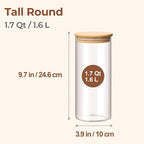 ComSaf 1.7 Qt Glass Storage Containers with Lids, Glass Jars with Lids, Clear Food Storage Jar, Round Canister Set of 3, Pantry Organizers for Pasta Flour Cookie Rice Tea Coffee Bean