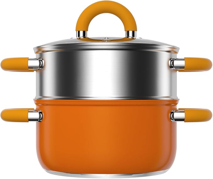 4 QT Steamer for Cooking, Vegetable Steamer Pot, 18/8 Stainless Steel Oranger Pot with Lid and Steaming Basket, Compatible with All Stovetops, Dishwasher Safe