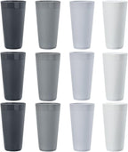US Acrylic Newport 32 ounce Unbreakable Plastic Stackable Iced-Tea Tumblers in Grey Stone | Set of 12 Drinking Cups | Reusable, BPA-free, Made in the USA, Top-rack Dishwasher and Microwave Safe