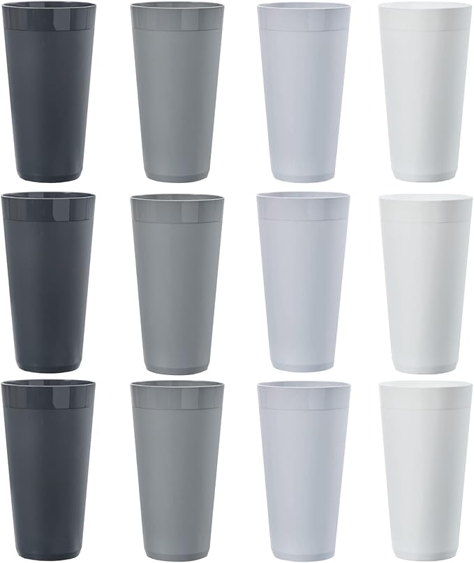 US Acrylic Newport 32 ounce Unbreakable Plastic Stackable Iced-Tea Tumblers in Grey Stone | Set of 12 Drinking Cups | Reusable, BPA-free, Made in the USA, Top-rack Dishwasher and Microwave Safe