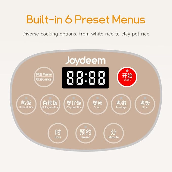 Joydeem Ceramic Rice Cooker, 6 Cups Uncooked Rice Cookers with Pure Ceramic Inner Pot, Healthy & PFOA Free, 3L/3.2 qt, DFB-C300