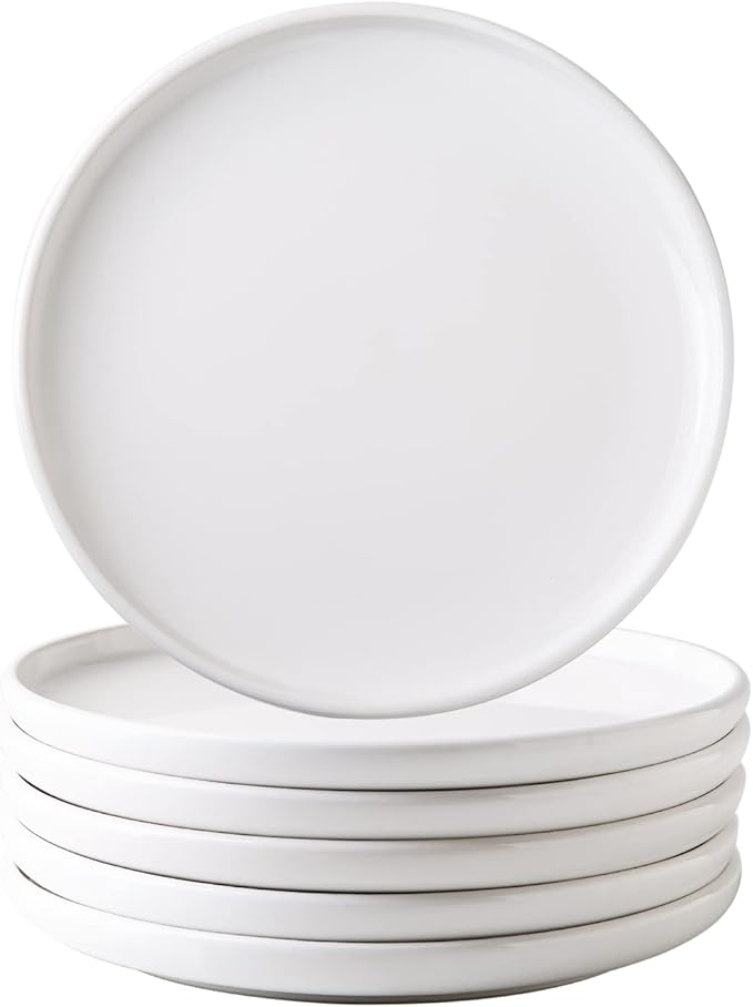 AmorArc Ceramic Plates Set of 6, 8.0 Inch Round Stoneware Salad Plates Use for Dessert, Salad, Appetizer etc,Microwave and Dishwasher Safe, Scratch Resistant Small Deep Dinner Plates-White