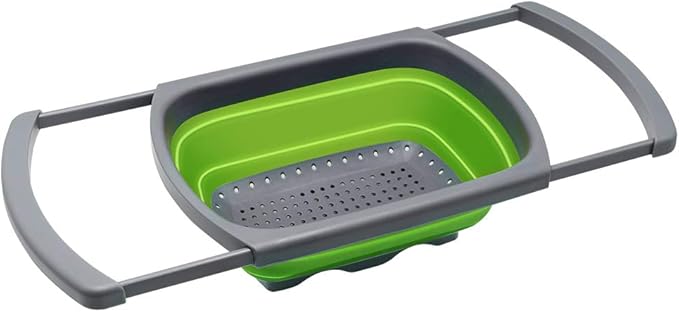 Qimh Colander collapsible, Colander Strainer Over The Sink Vegetable Fruit Strainer Basket (6 Quart) with Extendable Handles, New Kitchen Essentials