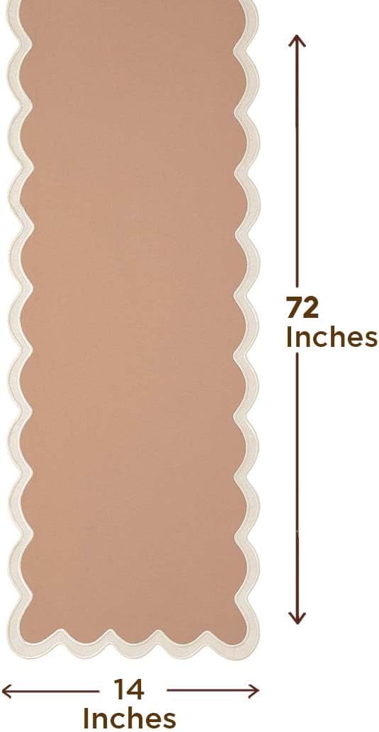 Folkulture Table Runners | Fall Table Runner 72 inches Long | Scallop Table Runner for Fall Decor or Boho Decor | Brown Table Runners for Dining Room | Thanksgiving Decorations for Home