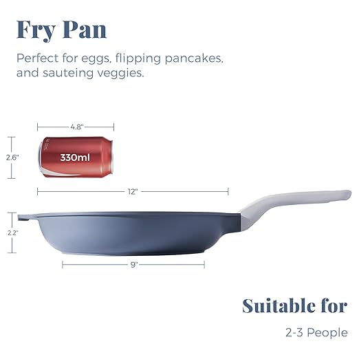 Nonstick Ceramic Frying Pan, 8/10/12 Inch Non Toxic Skillet, Egg & Omelet & Chef's Pan, Induction Compatible & Oven Safe, Dishwasher Safe,PTFE PFAS & PFOA Free (12 Inch, Gray)