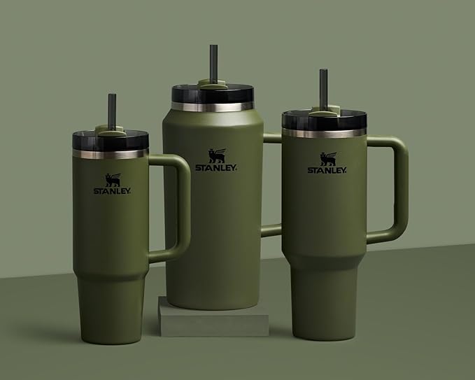 Stanley Quencher H2.0 Tumbler with Handle and Straw 40 oz | Flowstate 3-Position Lid | Cup Holder Compatible for Travel | Insulated Stainless Steel Cup | BPA-Free | Dried Pine