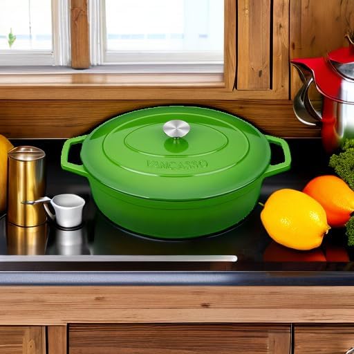 vancasso Enameled Cast Iron Dutch Oven, 9.3 Quart Dutch Oven Pot with Lid, Oval Dutch Oven Cast Iron Pot with Non Stick Enamel Coating for Bread Baking