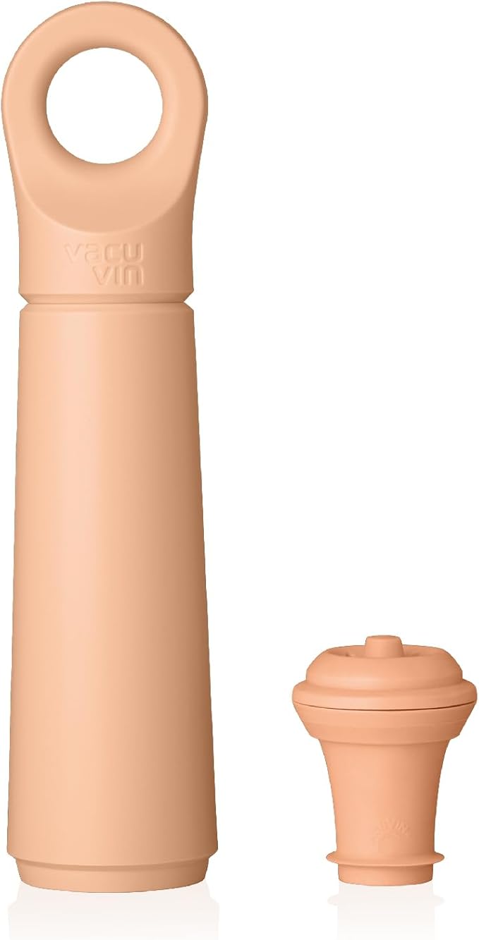 Vacu Vin Wine Saver Loop – Made in the Netherlands – Premium Wine Preserver Pump with Stopper – Reseals & Preserves Red or White Wine – Airtight Air Removal System – Terra