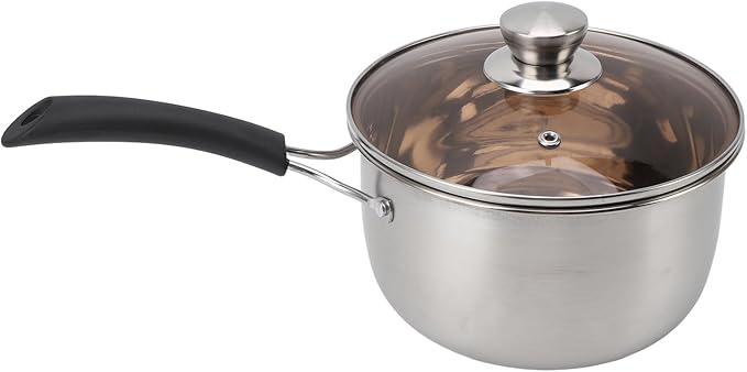 Butter Warmer, 7.1 x 4.3 in Stainless Steel Mini Milk Coffee Warmer with Lid Single, Milk Pot Small Baby Food Warmer for Gas Induction Cooker