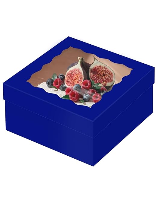 qiqee 12x12x6 Cake Box, 18 Sets Gemstone Blue Cake Box with Window ＆ 18 Sets 12" Gemstone Blue Cake Round Boards, 12inch Cake Containers