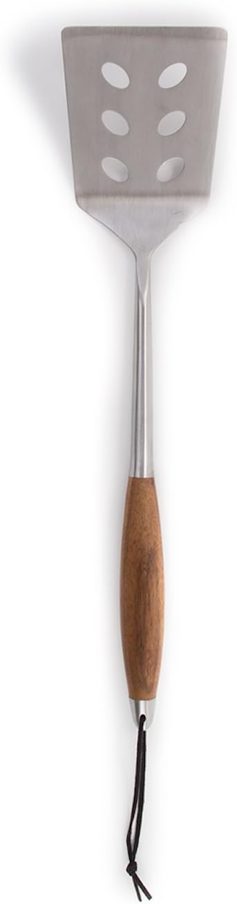 Schmidt Brothers - BBQ Bonded Teak 4 Piece Grilling Accessory Set, Full-Forged Stainless Steel Grilling Utensils Including Spatula, Fork, Basting Brush, and Tongs with All Wood Handles