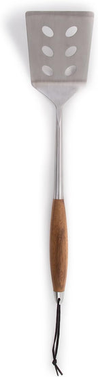 Schmidt Brothers - BBQ Bonded Teak 4 Piece Grilling Accessory Set, Full-Forged Stainless Steel Grilling Utensils Including Spatula, Fork, Basting Brush, and Tongs with All Wood Handles