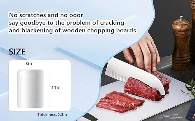 Titanium Cutting Board Set of 1, 11 * 8inches,Titanium Cutting Boards for Kitchen, Food Grade Metal Double Sided Chopping Boards for Kitchen Counter Meat Vegetable Fruit Outdoor Camping