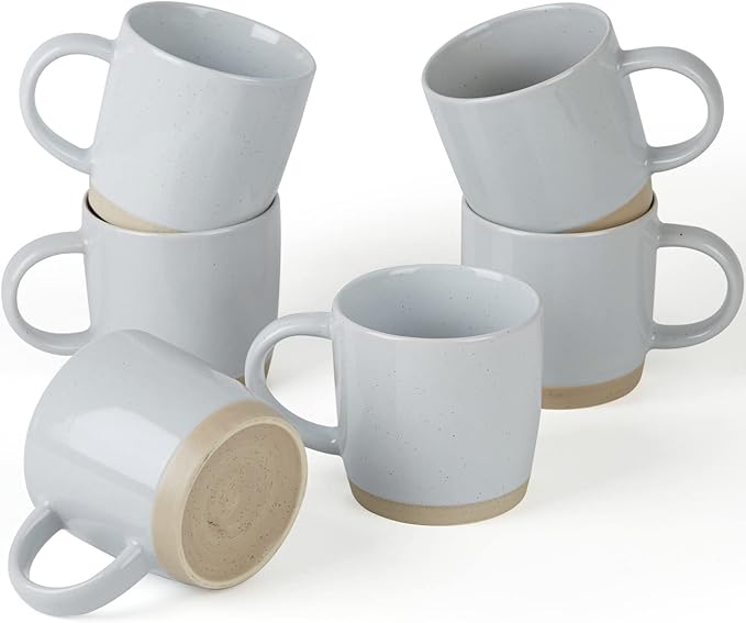 famiware Coffee Mugs for 6, 12 oz Mug Set, Dringking Cup with Handle for Coffee, Tea, Cocoa, Milk, Milkyway serise, Ligth Gray