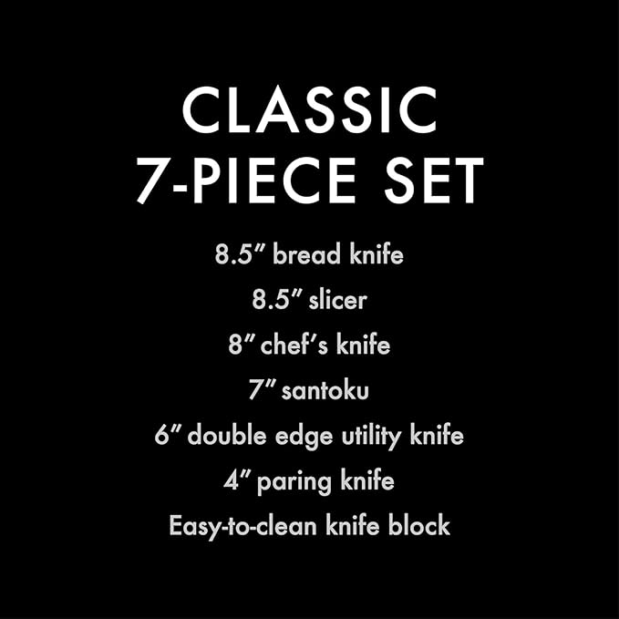 Schmidt Brothers - Bonded Ash 7-Piece Kitchen Knife Set, High-Carbon German Stainless Steel Cutlery, Ash Finish Wood Handles and Clear Acrylic Magnetic Knife Block