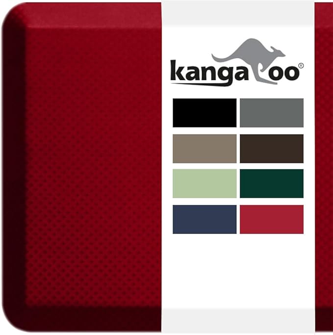 KANGAROO Thick Ergonomic Anti Fatigue Mats for Kitchen Floor, Cushioned Standing Office Desk Mat, Waterproof Scratch Resistant Topside, Supportive All Day Comfort Padded Foam Rugs, 20x32, Red